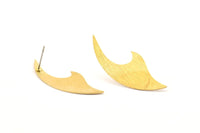 Brass Wave Earring, 8 Textured Raw Brass Wave Stud Earrings (39x15x0.60mm) D1146 A1301