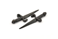 Black Knight&#39;s Sword Pendant, 2 Oxidized Black Brass Sword Pendants (50x19mm) N0225 S1061