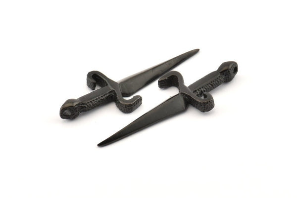 Black Knight&#39;s Sword Pendant, 2 Oxidized Black Brass Sword Pendants (50x19mm) N0225 S1061