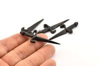 Black Knight&#39;s Sword Pendant, 2 Oxidized Black Brass Sword Pendants (50x19mm) N0225 S1061