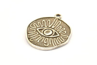 Silver Eye Charm, 2 Antique Silver Plated Brass Eye Charms With 1 Loop, Pendants, Earrings (25x21x1.5mm) N1076 H0090
