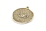 Silver Eye Charm, 2 Antique Silver Plated Brass Eye Charms With 1 Loop, Pendants, Earrings (25x21x1.5mm) N1076 H0090