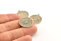 Silver Eye Charm, 2 Antique Silver Plated Brass Eye Charms With 1 Loop, Pendants, Earrings (25x21x1.5mm) N1076 H0090