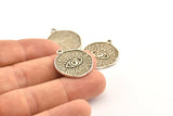 Silver Eye Charm, 2 Antique Silver Plated Brass Eye Charms With 1 Loop, Pendants, Earrings (25x21x1.5mm) N1076 H0090