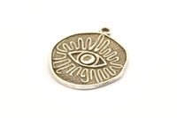 Silver Eye Charm, 2 Antique Silver Plated Brass Eye Charms With 1 Loop, Pendants, Earrings (25x21x1.5mm) N1076 H0090