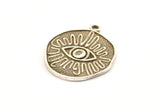 Silver Eye Charm, 2 Antique Silver Plated Brass Eye Charms With 1 Loop, Pendants, Earrings (25x21x1.5mm) N1076 H0090