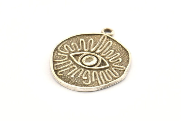 Silver Eye Charm, 2 Antique Silver Plated Brass Eye Charms With 1 Loop, Pendants, Earrings (25x21x1.5mm) N1076 H0090