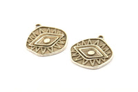 Silver Eye Charm, 2 Antique Silver Plated Brass Eye Charms With 1 Loop, Pendants, Earrings (23x21x1.5mm) N1074 H1172