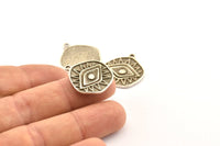 Silver Eye Charm, 2 Antique Silver Plated Brass Eye Charms With 1 Loop, Pendants, Earrings (23x21x1.5mm) N1074 H1172