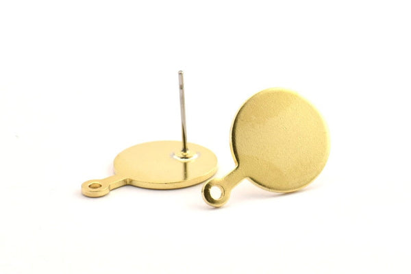 Brass Round Earring, 8 Raw Brass Round Stamping Blanks With 1 Loop, Stud Earrings (20x14x1mm) D0754 A1304