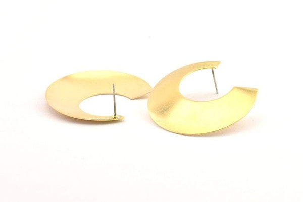 Brass Moon Earring, 4 Raw Brass Crescent Moon Stud Earrings (40x37x0.50mm) D880 A1303