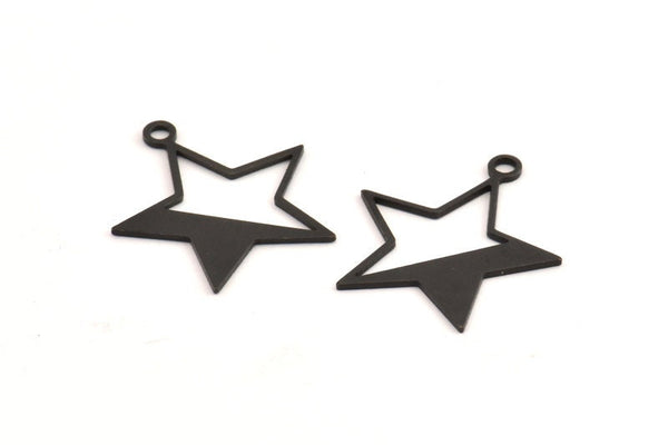 Black Star Charm, 12 Oxidized Black Brass Star Charms With 1 Hole, Earrings, Pendants, Findings (24x21x0.80mm) D1256 S1073