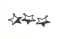 Black Star Charm, 12 Oxidized Black Brass Star Charms With 1 Hole, Earrings, Pendants, Findings (24x21x0.80mm) D1256 S1073