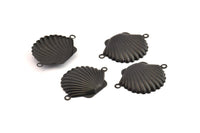 Black Shell Charm, 12 Oxidized Black Brass Sea Shell Charm With 2 Loops, Pendants, Connectors, Findings (20x28mm) D1053 S1072