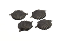 Black Shell Charm, 12 Oxidized Black Brass Sea Shell Charm With 2 Loops, Pendants, Connectors, Findings (20x28mm) D1053 S1072