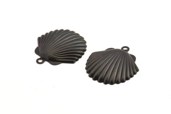 Black Shell Charm, 12 Oxidized Black Brass Sea Shell Charm With 1 Loop, Pendants, Earrings, Findings (22x23mm) D1165 S1071