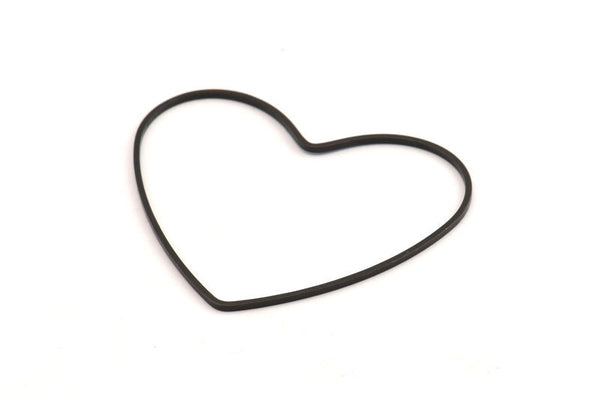 Black Heart Charm, 8 Oxidized Black Brass Heart Connectors, Earrings, Findings (42x50x1mm) D1281 S1068