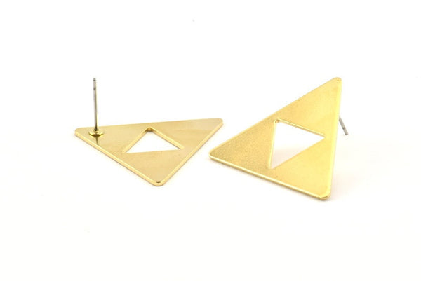 Brass Triangle Earring, 6 Raw Brass Zelda Stud Earrings (27x1mm) D1024 A1321
