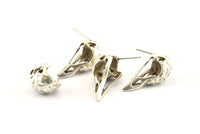 Silver Bird Earring, 2 Antique Silver Plated Brass Bird Skull Stud Earrings (26x11x6mm) N0958 H1562