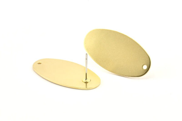 Brass Oval Earring 6 Raw Brass Oval Stud Earrings With 1 Hole (30x15x0.80mm) D0580 A1330