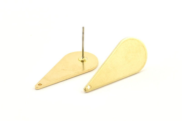 Brass Drop Earring, 8 Raw Brass Drop Stud Earrings With 1 Hole (27x12x1mm) D0820 A1327