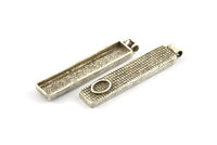 Gümüş Dikdörtgen Charm, Antik Gümüş Kaplama Pirinç Dikdörtgen Charmlar, 1 Döngü, Kolye Uçları (55x12x4mm) N1054