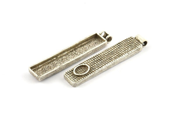 Silver Rectangle Charm,  Antique Silver Plated Brass Rectangle Charms With 1 Loop, Pendants (55x12x4mm) N1054