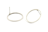 Silver Circle Earring, 4 Antique Silver Plated Brass Circle Stud Earrings (24x1x1mm) Bs 1092 A1164 H1190