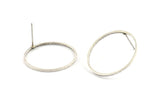 Silver Circle Earring, 4 Antique Silver Plated Brass Circle Stud Earrings (24x1x1mm) Bs 1092 A1164 H1190