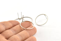 Silver Circle Earring, 4 Antique Silver Plated Brass Circle Stud Earrings (24x1x1mm) Bs 1092 A1164 H1190