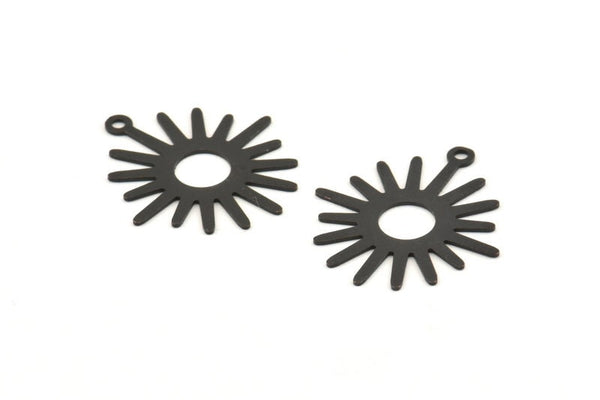 Black Sunny Charm, 24 Oxidized Black Brass Sunny Charms With 1 Loop (22x24mm) A0782 S1094