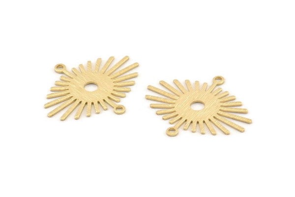 Brass Sunny Charm, 24 Textured Raw Brass Sunny Connectors With 2 Loops (24x20x0.60mm) D1403