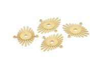 Brass Sunny Charm, 24 Textured Raw Brass Sunny Connectors With 2 Loops (24x20x0.60mm) D1403