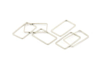 Silver Rectangle Connector, 50 Silver Tone Brass Rectangle Connectors, Charms, Findings (13x23x0.80mm) D1477