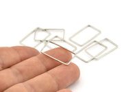 Silver Rectangle Connector, 50 Silver Tone Brass Rectangle Connectors, Charms, Findings (13x23x0.80mm) D1477