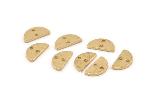Brass Semi Circle, 50 Raw Brass Half Moon Connector With 2 Holes, Charms, Pendants (10x5x1mm) D1382