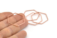 Rose Gold Hexagon Charm, 12 Rose Gold Tone Brass Hexagon Ring Charms, Connectors (30x1mm) D1645