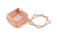 Rose Gold Square Charm, 25 Rose Gold Tone Brass Square Connectors, Charms, Findings (30x1mm) D1585