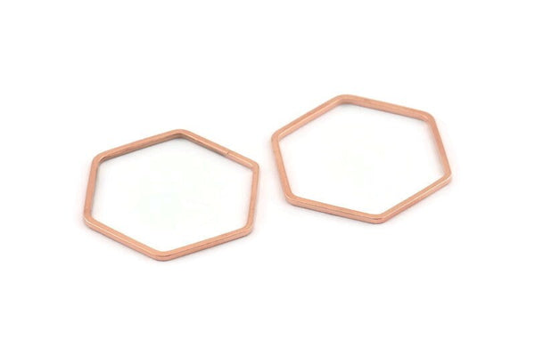 Rose Gold Hexagon Charm, 24 Rose Gold Tone Brass Hexagon Ring Charms, Connectors (25x1mm) D1661