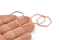 Rose Gold Hexagon Charm, 24 Rose Gold Tone Brass Hexagon Ring Charms, Connectors (25x1mm) D1661