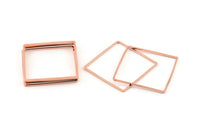 Rose Gold Square Charm, 4 Rose Gold Tone Brass Square Connectors, Charms, Findings (35x1mm) D1577