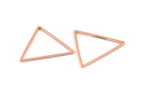 Gül Altın Üçgen Charm, 24 Gül Altın Tonlu Pirinç Açık Üçgen Yüzük Charm (27x1mm) D1484
