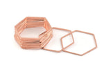 Rose Gold Hexagon Charm, 12 Rose Gold Tone Brass Hexagon Ring Charms, Connectors (35x1mm) D1563