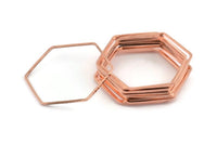 Rose Gold Hexagon Charm, 12 Rose Gold Tone Brass Hexagon Ring Charms, Connectors (40x1mm) D1578