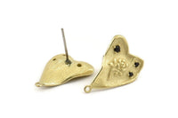 Brass Rose Earring, 4 Raw Brass Rose Motif Stud Earrings With 1 Loop (20x13mm) N1222