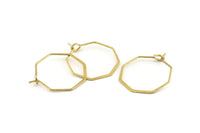 Brass Earring Wire, 24 Raw Brass Octagon Earring Wires (20mm) D1710