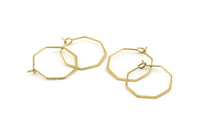 Brass Earring Wire, 24 Raw Brass Octagon Earring Wires (20mm) D1710
