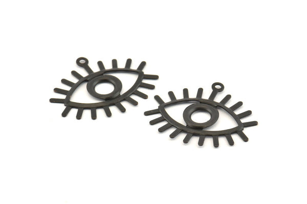 Black Eye Charm, 24 Oxidized Black Brass Eye Charms With 1 Loop, Pendants, Earrings0 (27x22x1mm) A1202 S664