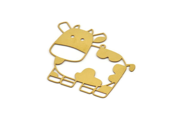 Brass Cow Charm, 6 Raw Brass Cow Charms With 1 Loop, Findings (44x38x0.30mm) D1699
