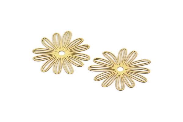 Brass Flower Charm, 10 Raw Brass Flower Charms, Findings (30x0.30mm) F115